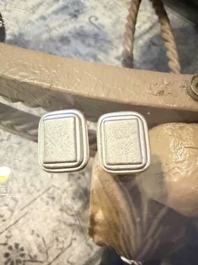 Ralph Lauren Silver Rectangular Stud Earrings - Minimalist Metal